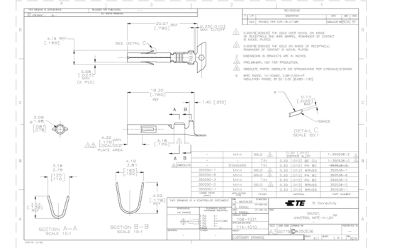 Amp Tyco Te 350536-1 Terminal Production Machine Universal MATE-N-LOK Power Contacts 600 VAC Tin 20 14 AWG  Wire-to-Wire